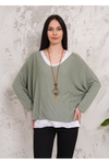 Oversized Long Sleeves Double Layered Top in Green