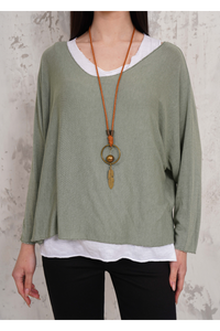 Oversized Long Sleeves Double Layered Top in Green