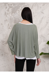 Oversized Long Sleeves Double Layered Top in Green