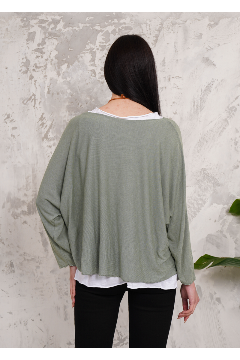 Oversized Long Sleeves Double Layered Top in Green