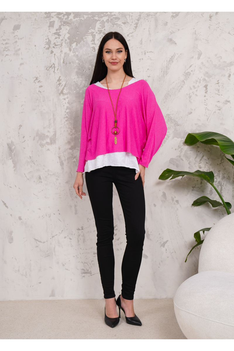 Oversized Long Sleeves Double Layered Top in Pink