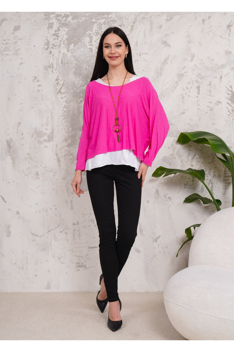 Oversized Long Sleeves Double Layered Top in Pink