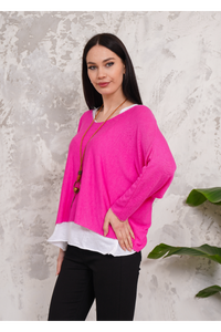 Oversized Long Sleeves Double Layered Top in Pink