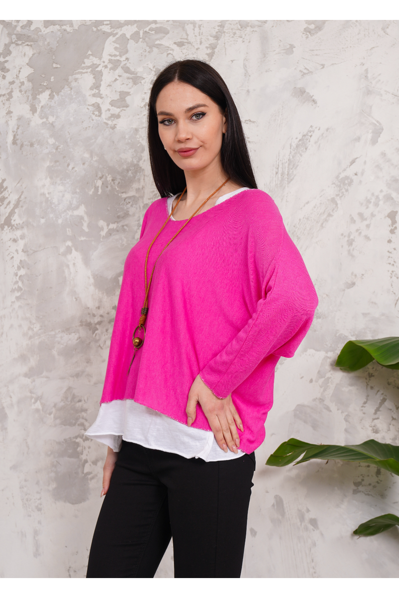 Oversized Long Sleeves Double Layered Top in Pink