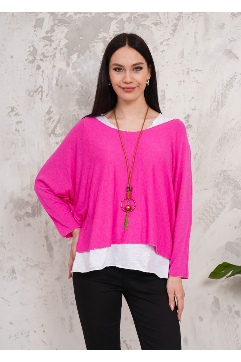 Oversized Long Sleeves Double Layered Top in Pink