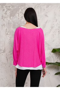 Oversized Long Sleeves Double Layered Top in Pink