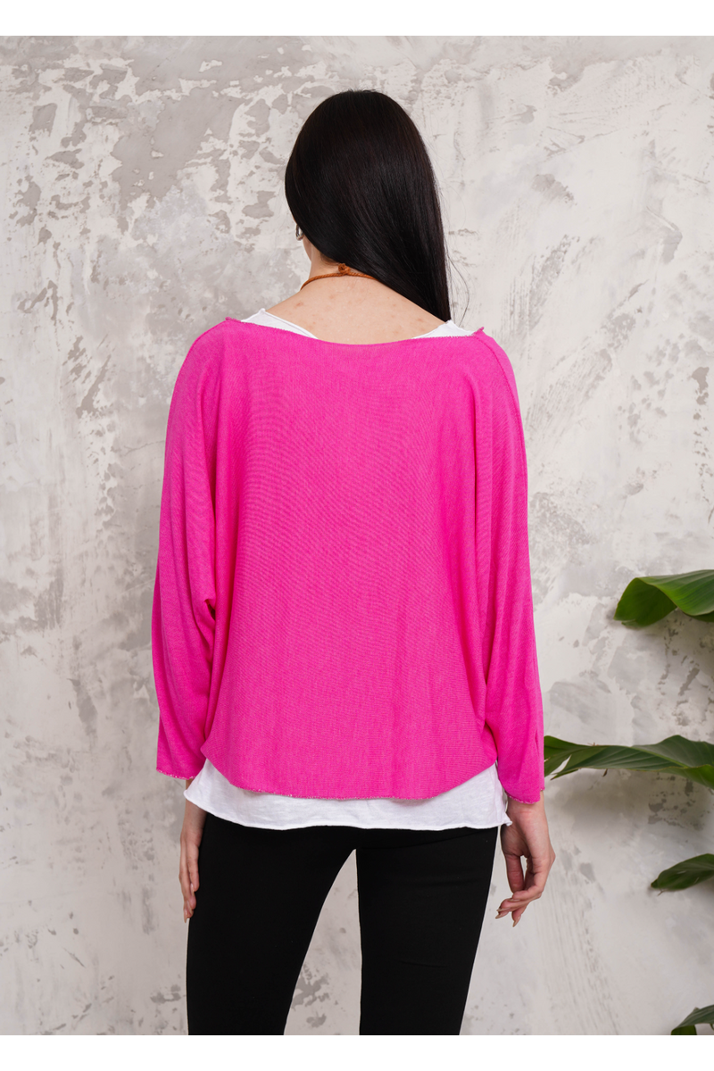 Oversized Long Sleeves Double Layered Top in Pink