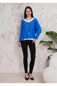 Oversized Long Sleeves Double Layered Top in Blue