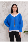 Oversized Long Sleeves Double Layered Top in Blue