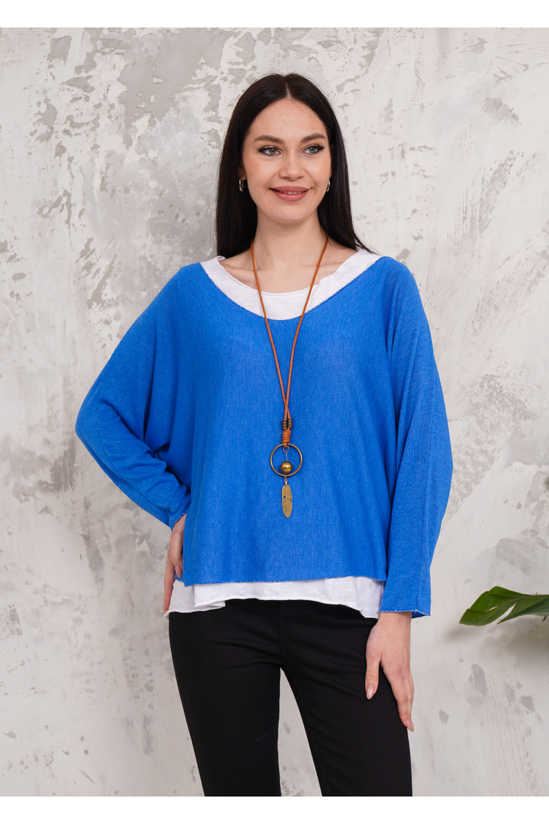 Oversized Long Sleeves Double Layered Top in Blue