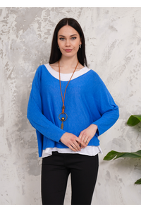 Oversized Long Sleeves Double Layered Top in Blue