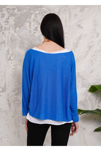 Oversized Long Sleeves Double Layered Top in Blue