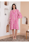 Oversized 3/4 Sleeves Leopard Printed Smock Dress in Pink
