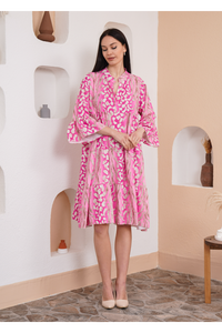 Oversized 3/4 Sleeves Leopard Printed Smock Dress in Pink