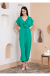 Oversized Short Sleeves Frilled Front Jumpsuit in Green