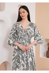 Oversized V Neck Shirred Waist Floral Print Maxi Dress in Khaki