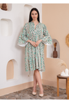 Oversized 3/4 Sleeves Leopard Printed Smock Dress in Green