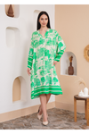 Oversized Long Sleeves Animal Printed Midi Dress in Green