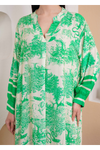 Oversized Long Sleeves Animal Printed Midi Dress in Green