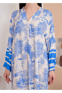 Oversized Long Sleeves Animal Printed Midi Dress in Blue