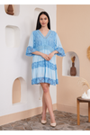 Relaxed Fit 3/4 Sleeves Lace Detailed V Neck Mini Dress in Baby Blue