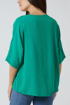 Oversized V Neck Tie Detailed Top with 3/4 Sleeves in Green