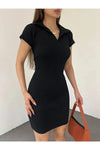 Fitted Polo Neck Short-Sleeve Dress