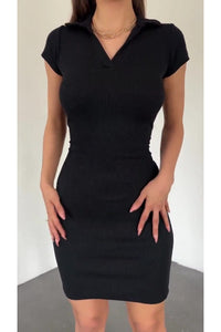 Fitted Polo Neck Short-Sleeve Dress