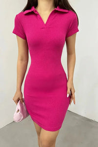 Fitted Polo Neck Short-Sleeve Dress