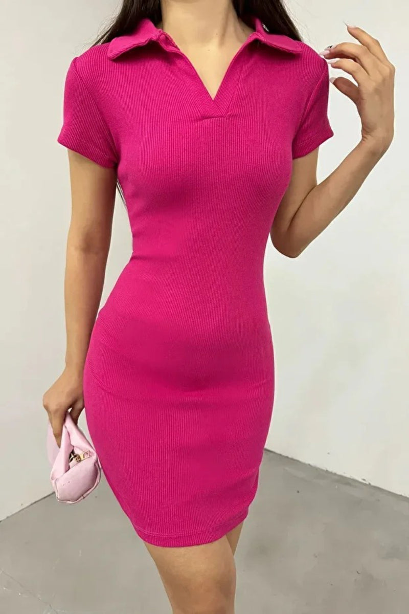 Fitted Polo Neck Short-Sleeve Dress