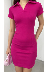 Fitted Polo Neck Short-Sleeve Dress