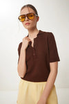 Polo Neck Seasonal Knit Blouse in Burgundy