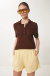 Polo Neck Seasonal Knit Blouse in Burgundy