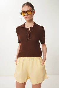 Polo Neck Seasonal Knit Blouse in Burgundy