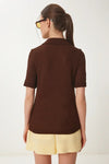 Polo Neck Seasonal Knit Blouse in Burgundy