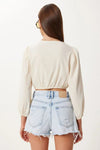 Polo Neck Seasonal Knit Blouse in White