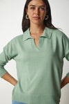 Polo Neck Seasonal Knit Basic Blouse