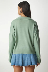 Polo Neck Seasonal Knit Basic Blouse