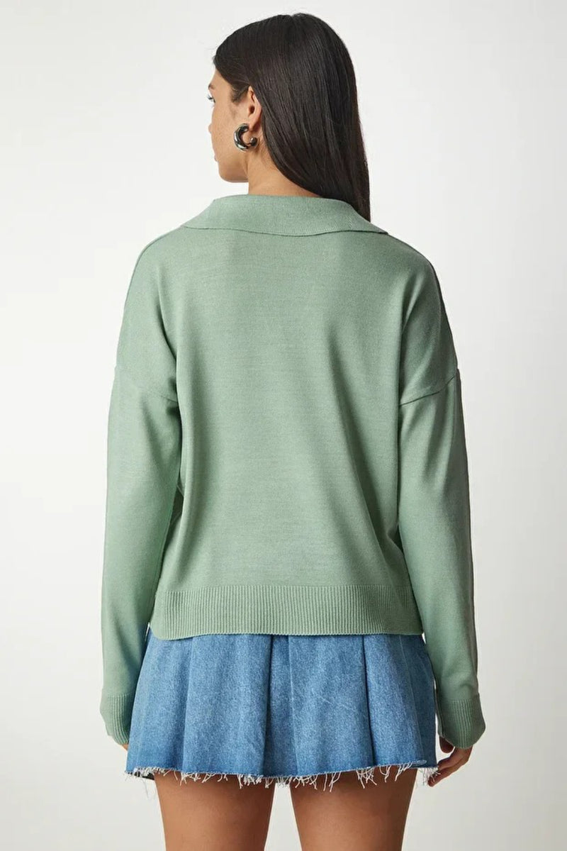 Polo Neck Seasonal Knit Basic Blouse