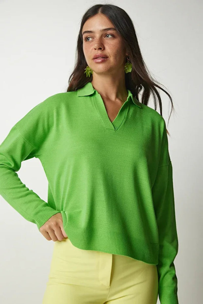 Polo Neck Seasonal Knit Basic Blouse