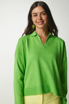 Polo Neck Seasonal Knit Basic Blouse