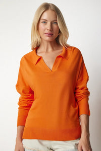 Polo Neck Seasonal Knit Basic Blouse