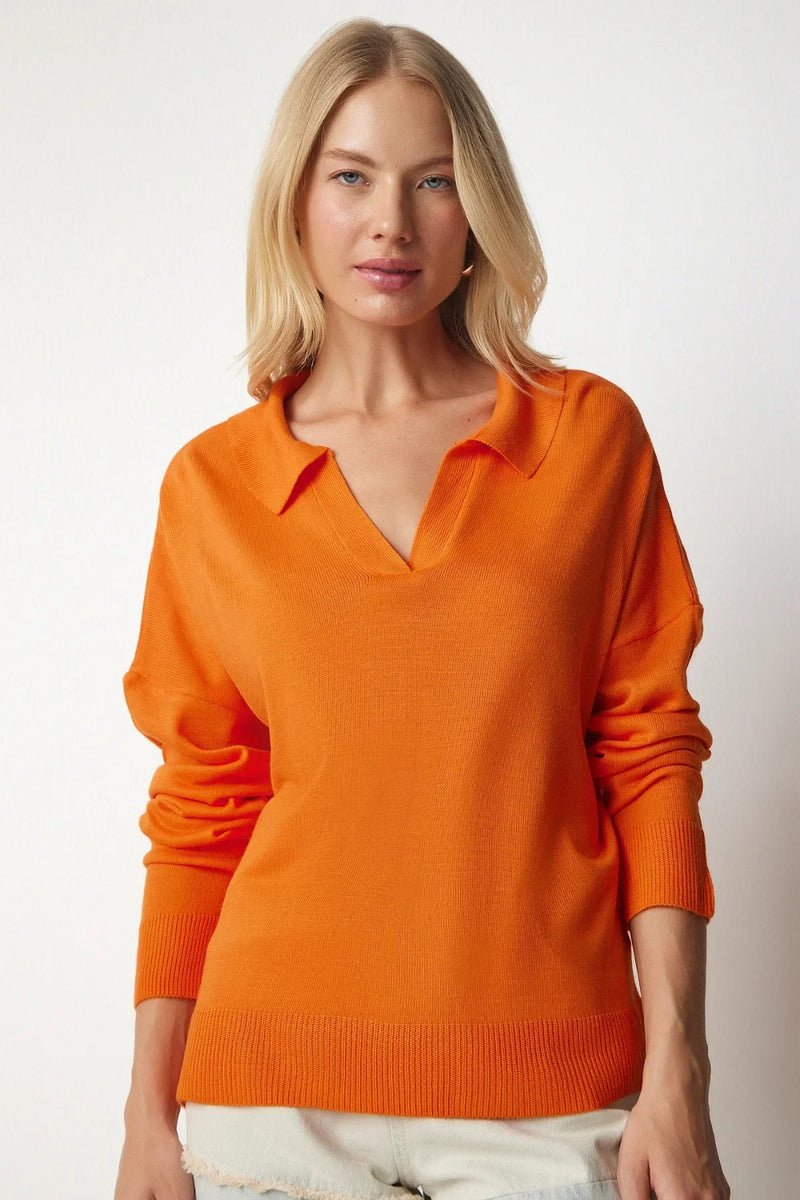Polo Neck Seasonal Knit Basic Blouse