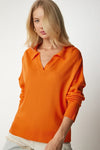 Polo Neck Seasonal Knit Basic Blouse