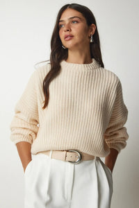 Balloon Sleeve Basic Knit Sweater