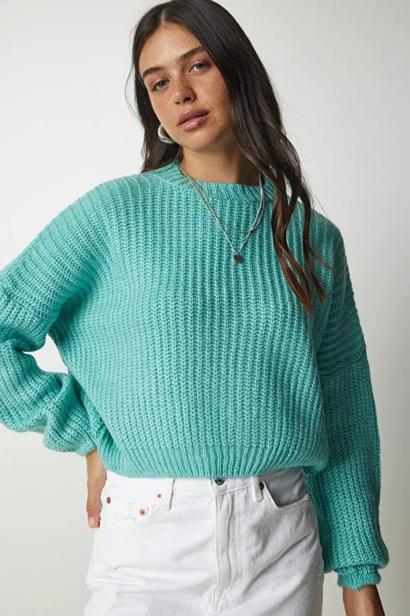 Balloon Sleeve Basic Knit Sweater