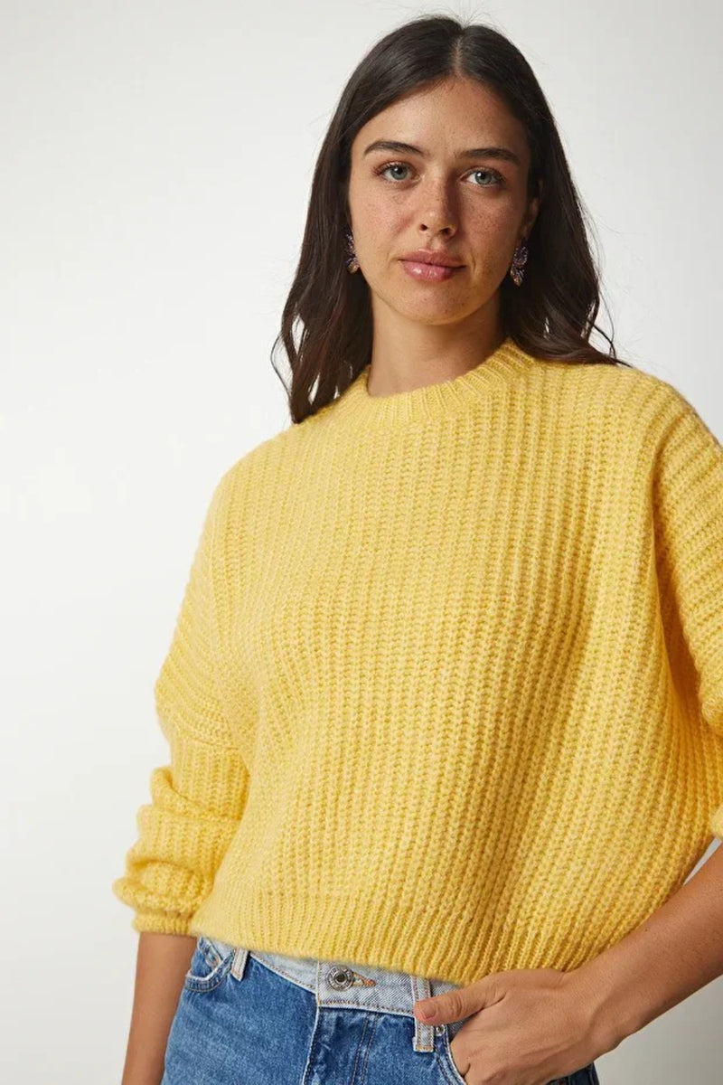 Balloon Sleeve Basic Knit Sweater