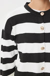 Buttoned Striped Knit Cardigan in Black and White