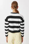 Buttoned Striped Knit Cardigan in Black and White