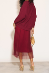Layered Knit and Pleated Dress Set in Burgundy